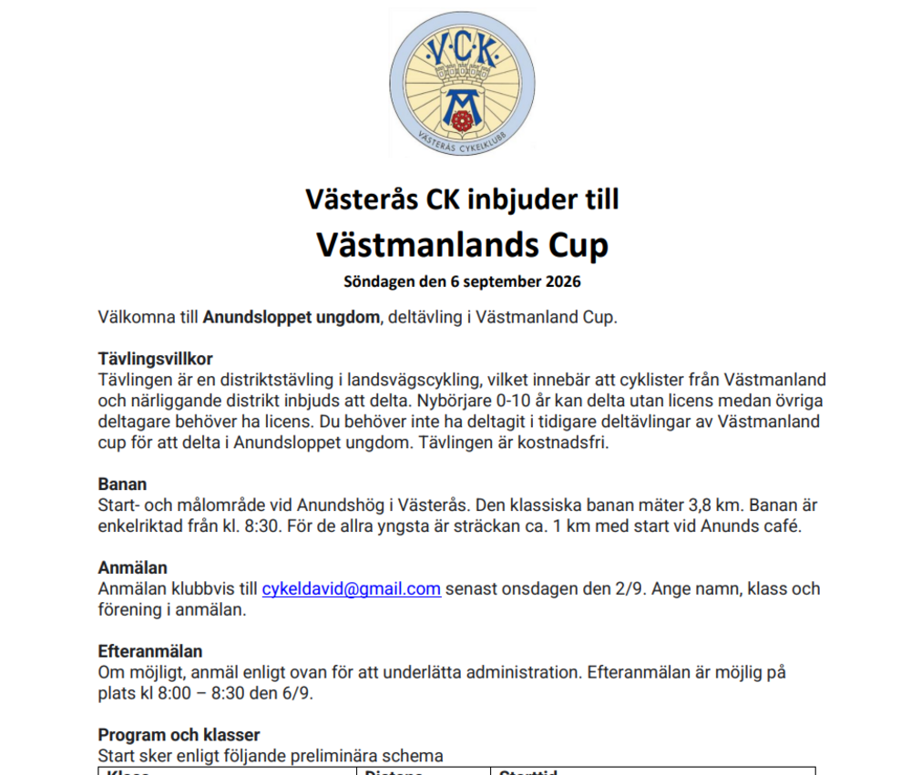 Västmanlandscup - Västerås LVG 6 Sept